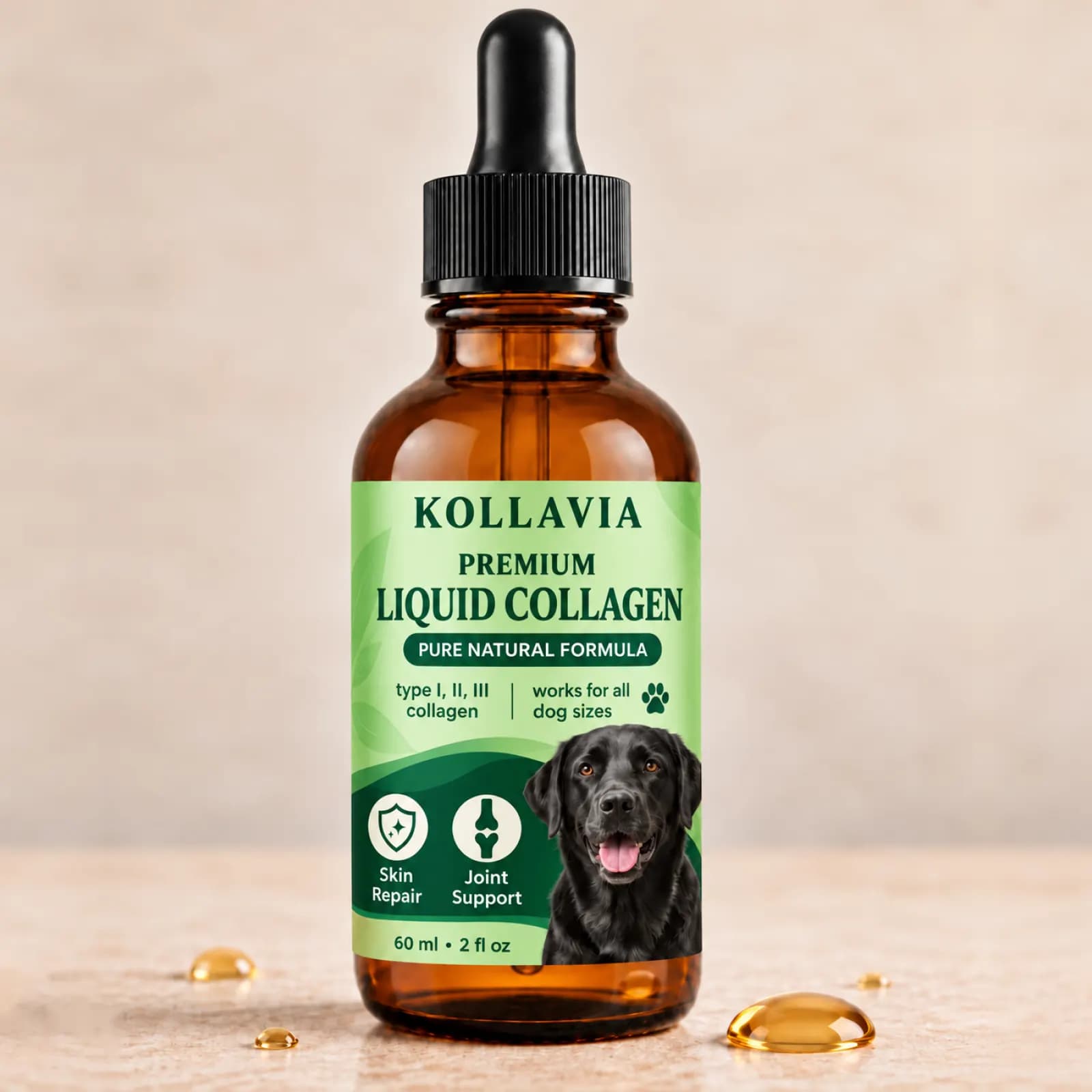 Kollavia Premium Liquid Collagen with the current green label