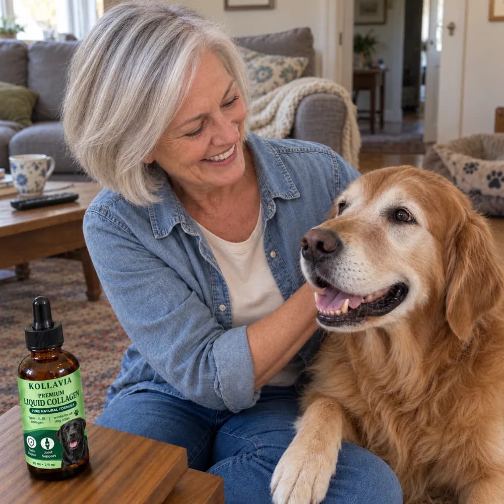 Janet with her dog Bear at home